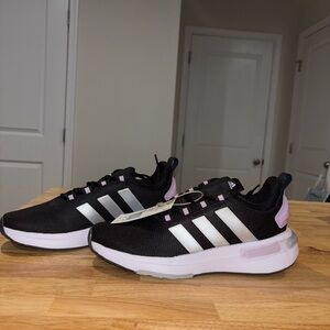 Adidas Racer TR23 Black Sneakers with Silver Stripes and Pink Highlights